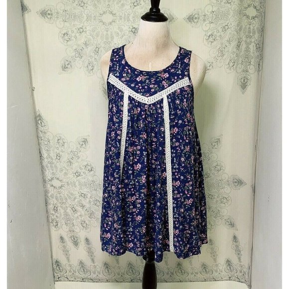 Entro Floral Strappy Crochet Lace Tunic Top Womens sz S Blouse Shirt Oversize - Picture 2 of 7